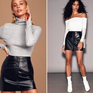 Large Most Fab Black Vegan Leather Button-Front Mini Skirt